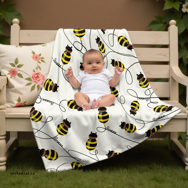Buzzing Bees Newborn Toddler Gift Sherpa Baby Blanket