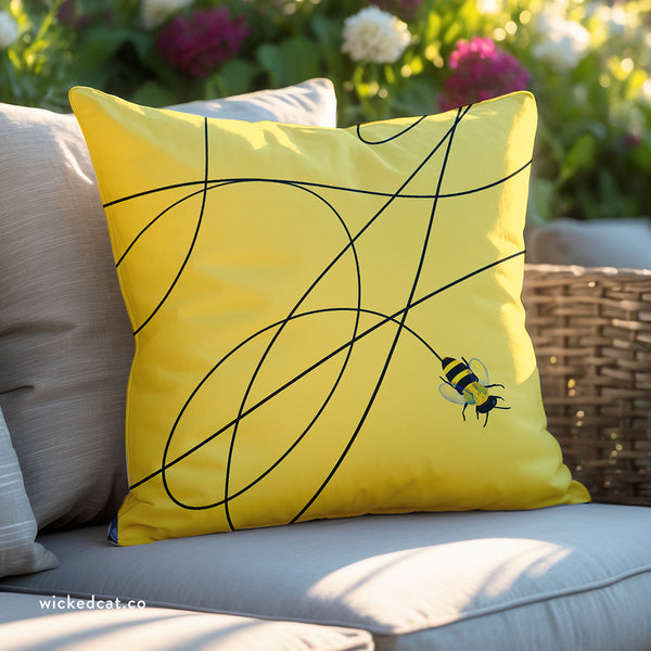 Buzzing Bee Yellow Indoor Outdoor Throw Pillow