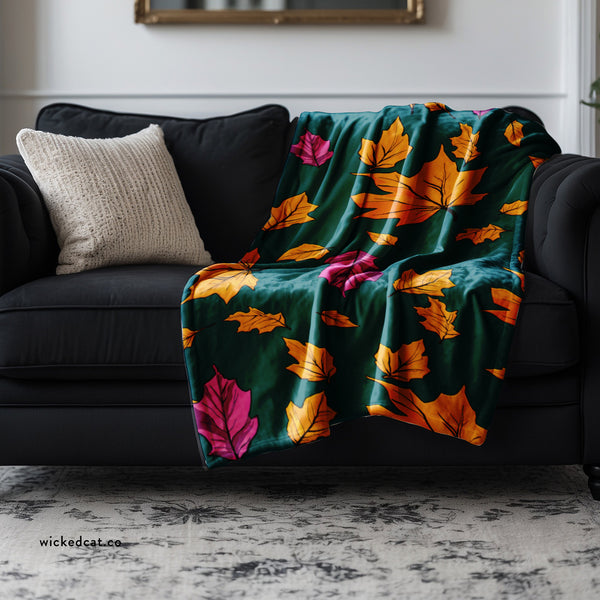 Fall Leaves Green Decorative Throw Blanket