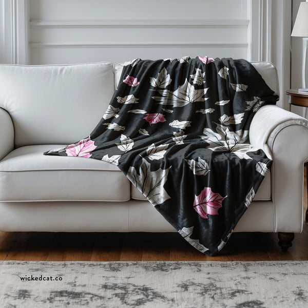 Fall Leaves Grey & Pink Decorative Throw Blanket