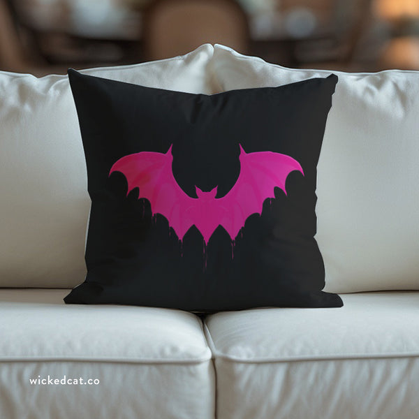 Black & Pink Bat Chic Indoor Outdoor Throw Pillow