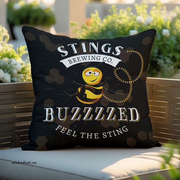 Brewery Bee Funny Indoor Outdoor Accent Pillow