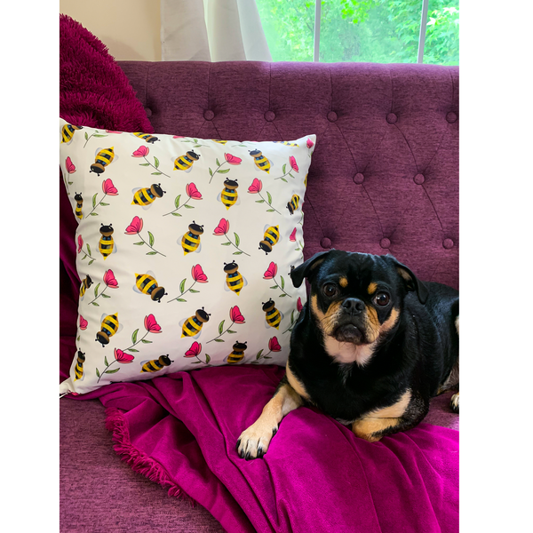 Floral Bees Spring Decor Soft Pillow Cover