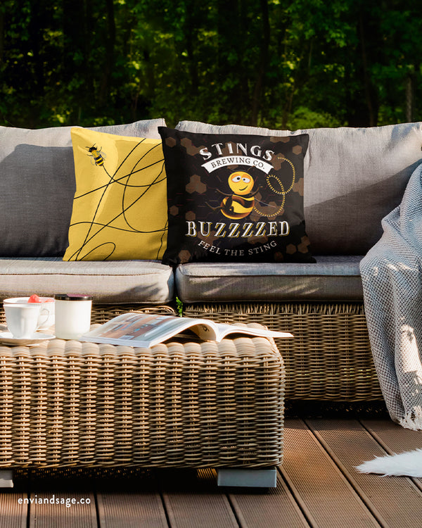 Buzzing Bee Yellow Indoor Outdoor Throw Pillow