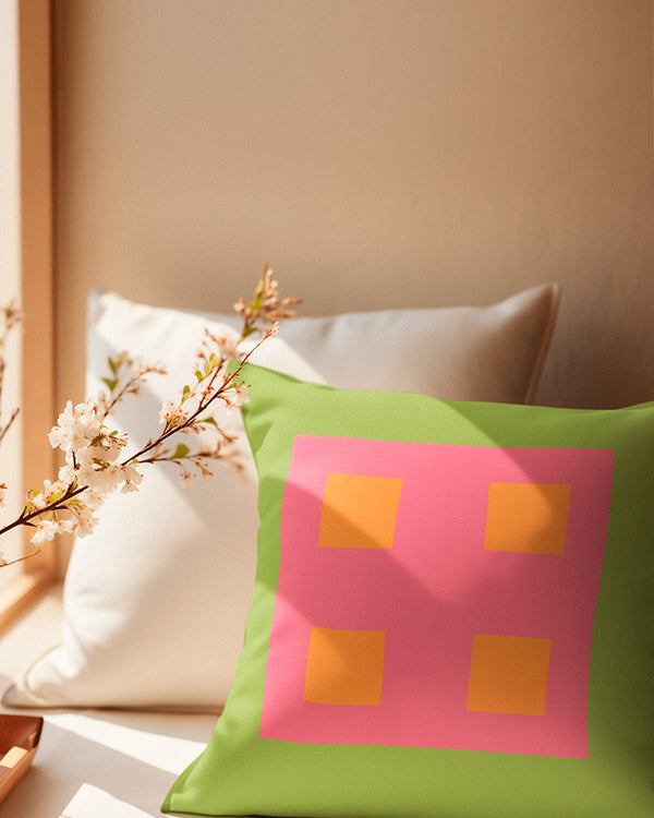 Pastel Green & Pink Indoor Outdoor Throw Pillow