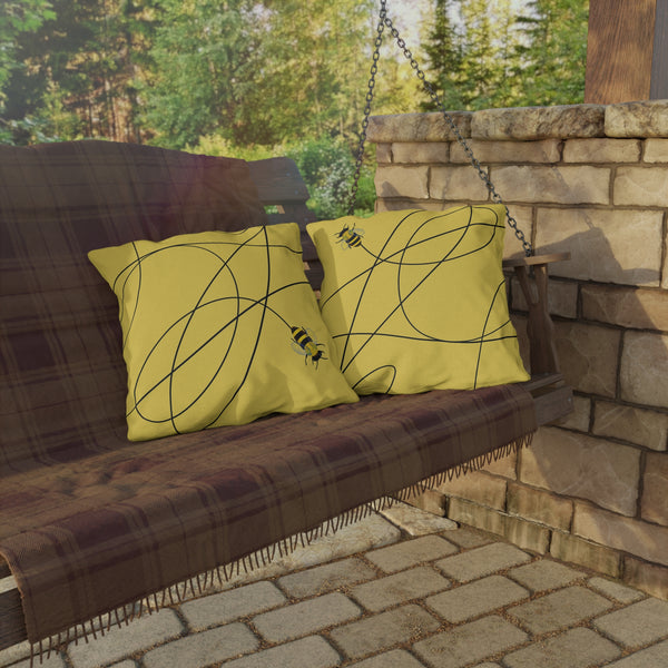 Buzzing Bee Yellow Indoor Outdoor Throw Pillow