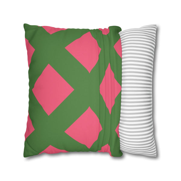 Pink & Green Faux Suede Pillow Cover Reversible