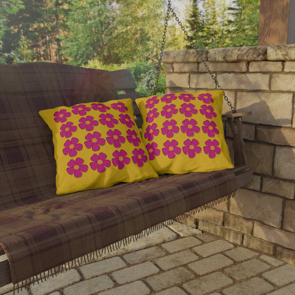 Yellow Pink Floral Indoor Outdoor Spring Accent Pillow