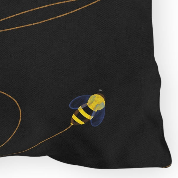 Buzzing Bee Black Outdoor Spring Throw Pillow