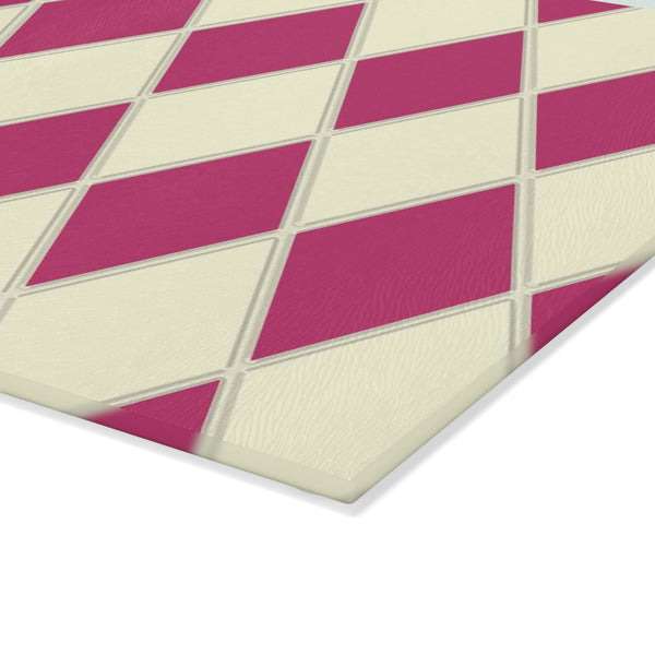 Pink and Cream Diamond Glass Cutting Board