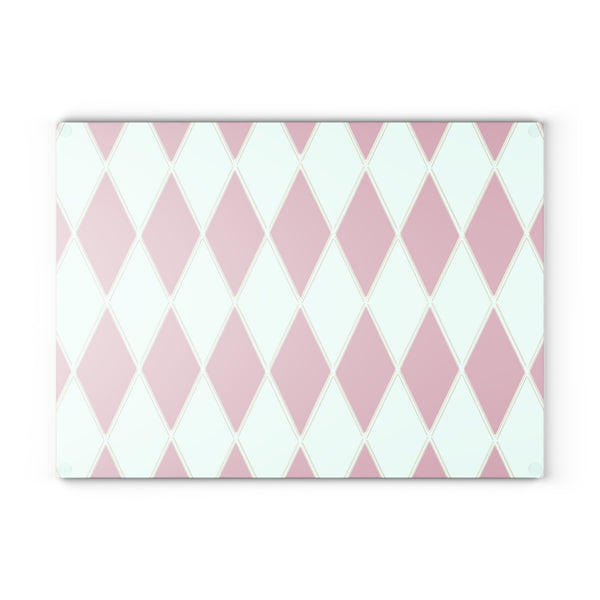 Pink and Cream Diamond Glass Cutting Board