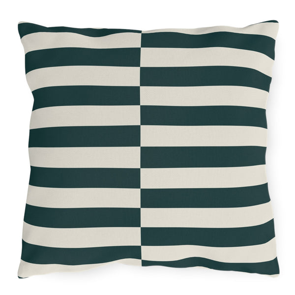 Dark Green and Ivory Striped Indoor Outdoor Throw Pillow