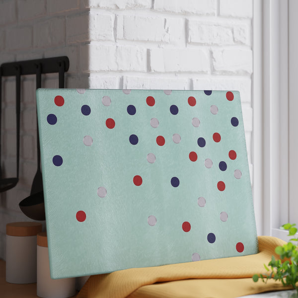 Patriotic Red White Blue Polka Dots Glass Cutting Board