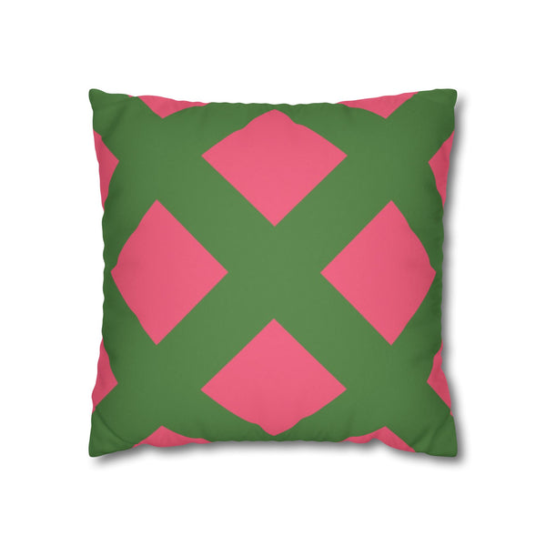 Pink & Green Faux Suede Pillow Cover Reversible