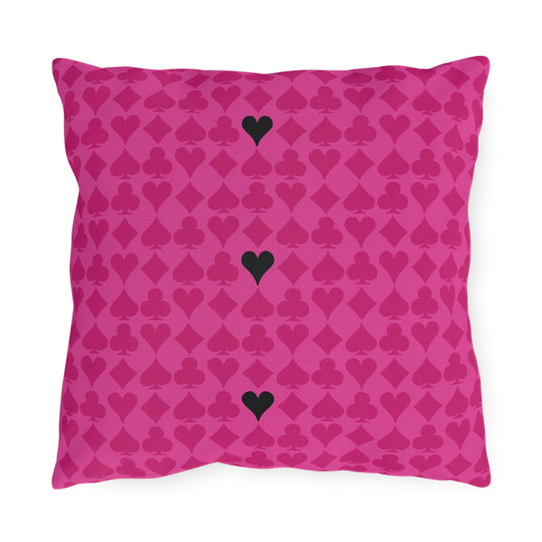 Deck of Cards Pink & Black Indoor Outdoor Throw Pillow