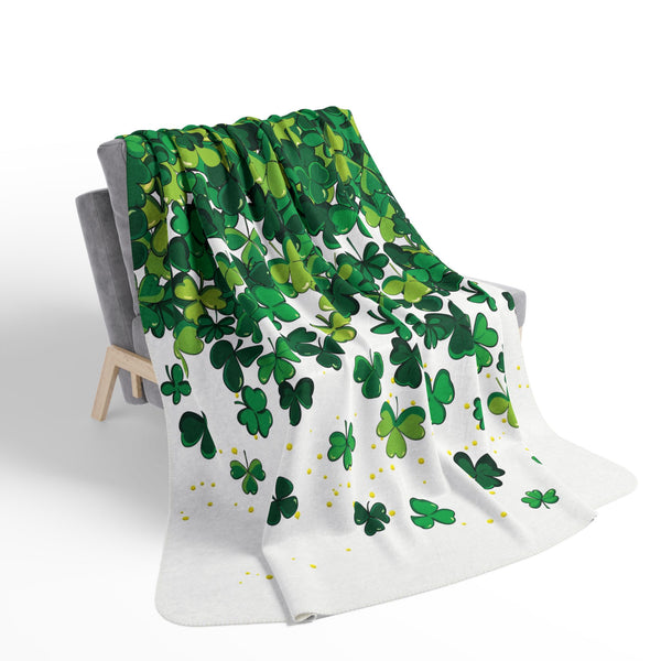 Lucky Shamrocks Green Plush Sherpa Throw Blanket