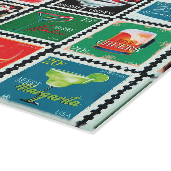 Cocktail Postage Stamps Christmas Cutting Board