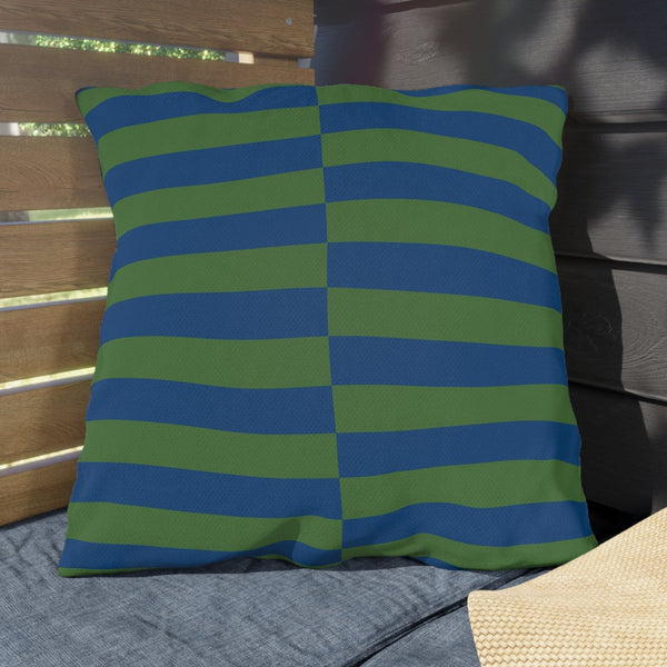 Green and Blue Striped Indoor Outdoor Throw Pillow