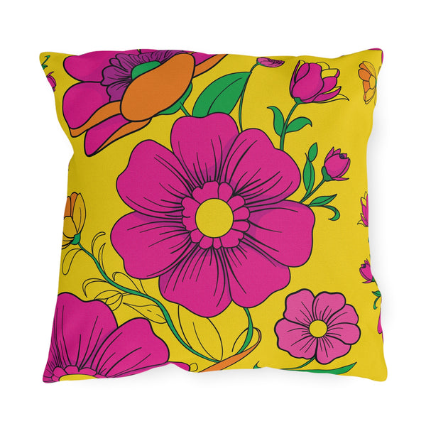 Vibrant Yellow & Pink Floral Indoor Outdoor Accent Pillow
