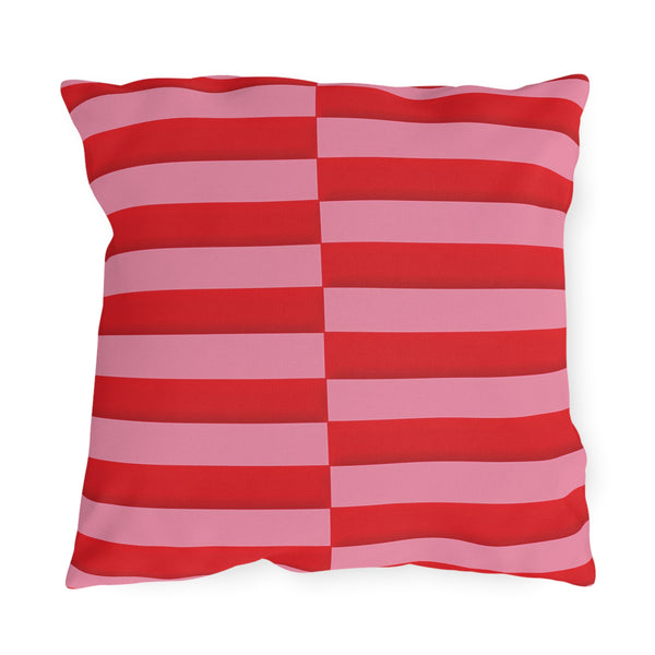 Pink & Red Striped Indoor Outdoor Throw Pillow