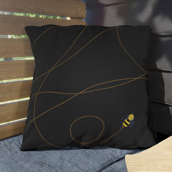 Buzzing Bee Black Outdoor Spring Throw Pillow