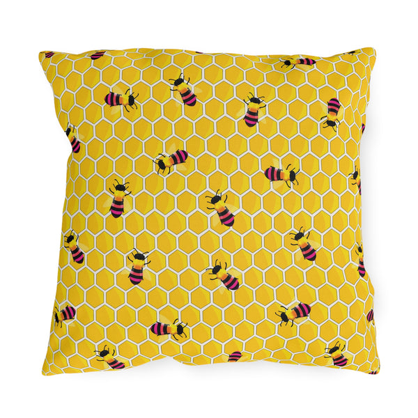 Honeycomb Rainbow Bee Indoor Outdoor Throw Pillow