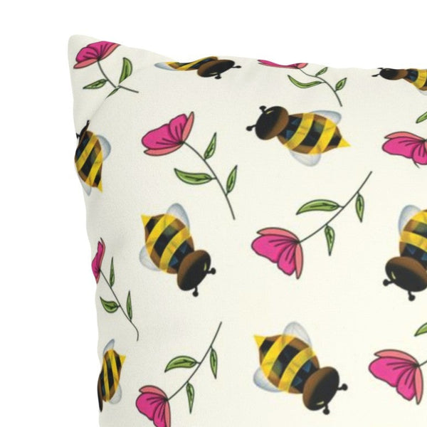 Floral Bees Spring Decor Soft Pillow Cover