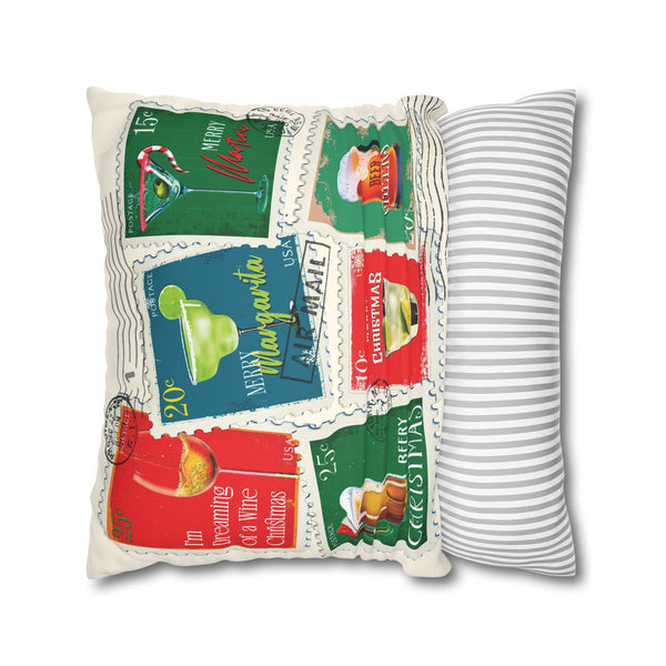 Christmas Cocktail Stamps Faux Suede Pillow Cover
