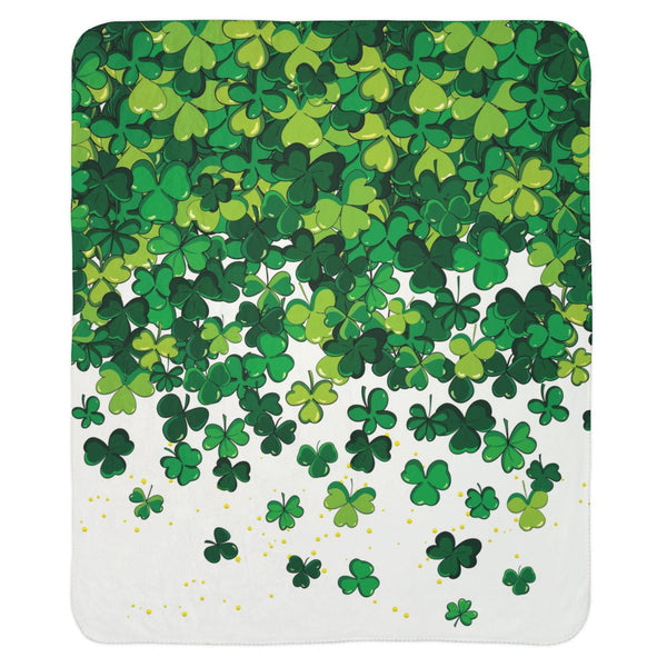 Lucky Shamrocks Green Plush Sherpa Throw Blanket