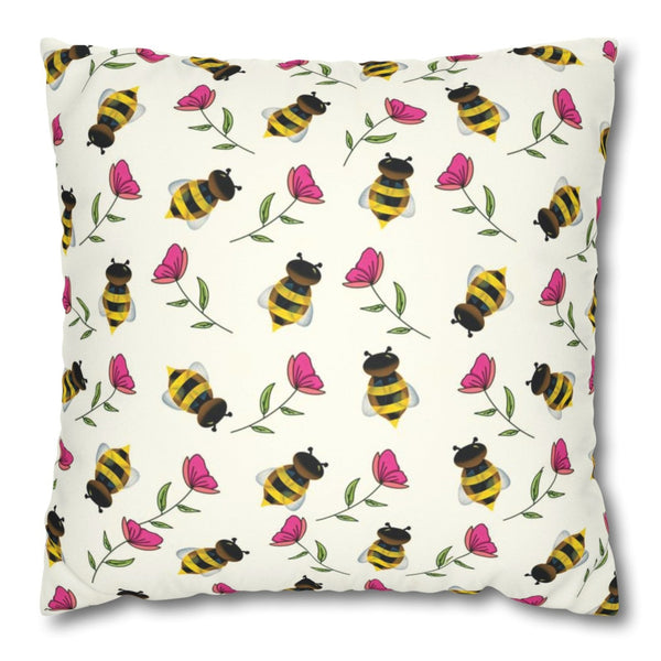 Floral Bees Spring Decor Soft Pillow Cover