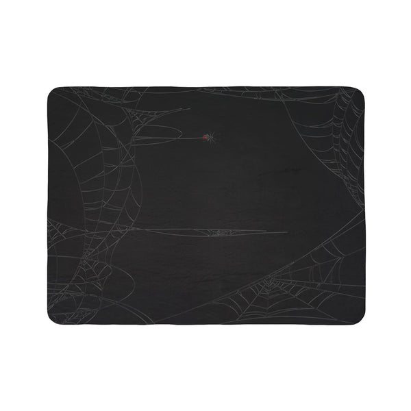 Spiderweb Black Halloween Plush Sherpa Throw Blanket