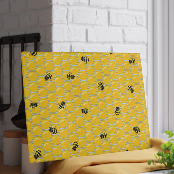 Bumble Bees Cooking Gifts Yellow Glass Cutting Board