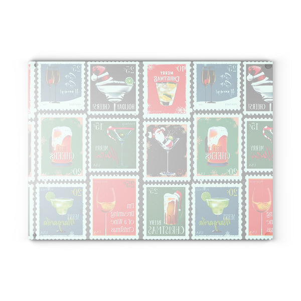 Cocktail Postage Stamps Christmas Cutting Board