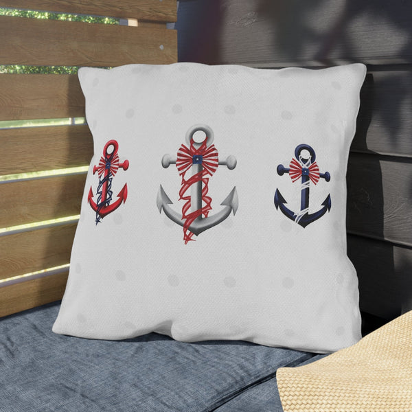July 4th Nautical Anchors Outdoor Indoor Accent Throw Pillow