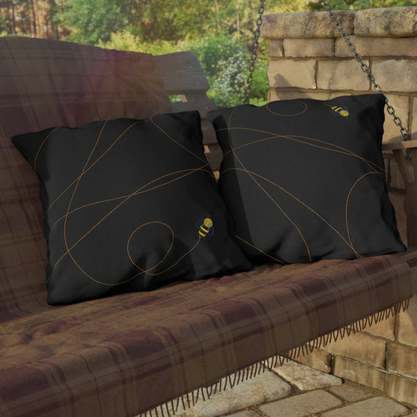 Buzzing Bee Black Outdoor Spring Throw Pillow