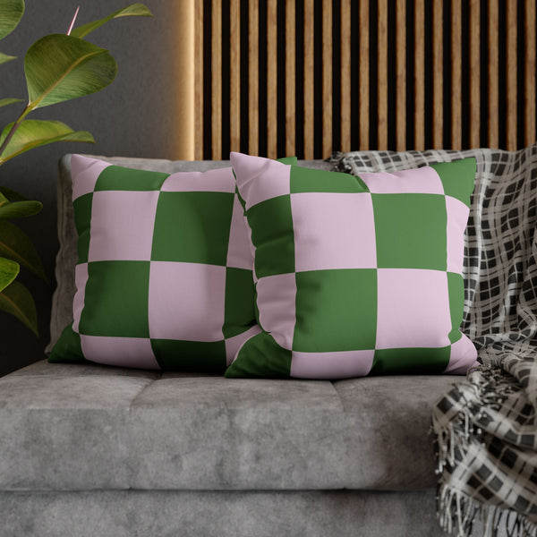 SW Paradox Lilac Green Checkered Faux Suede Pillow Cover