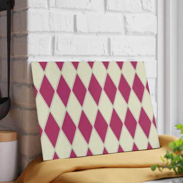 Pink and Cream Diamond Glass Cutting Board
