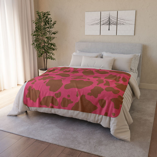 Pink Brown Animal Print Plush Sherpa Throw Blanket