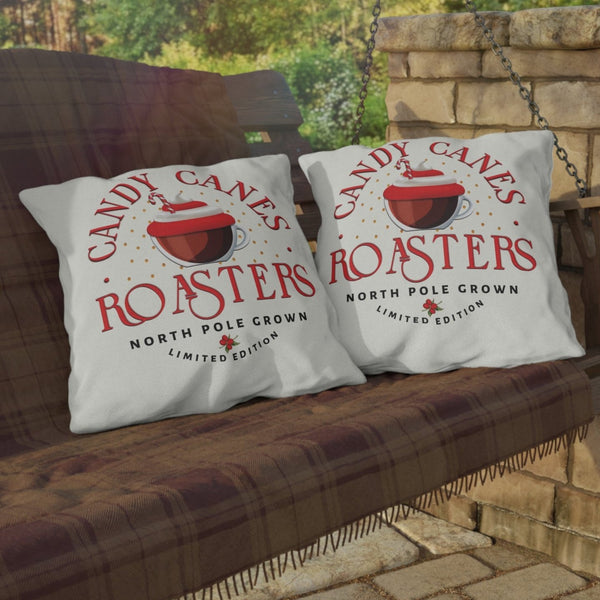 Candy Cane Coffee Indoor Outdoor Christmas Throw Pillow