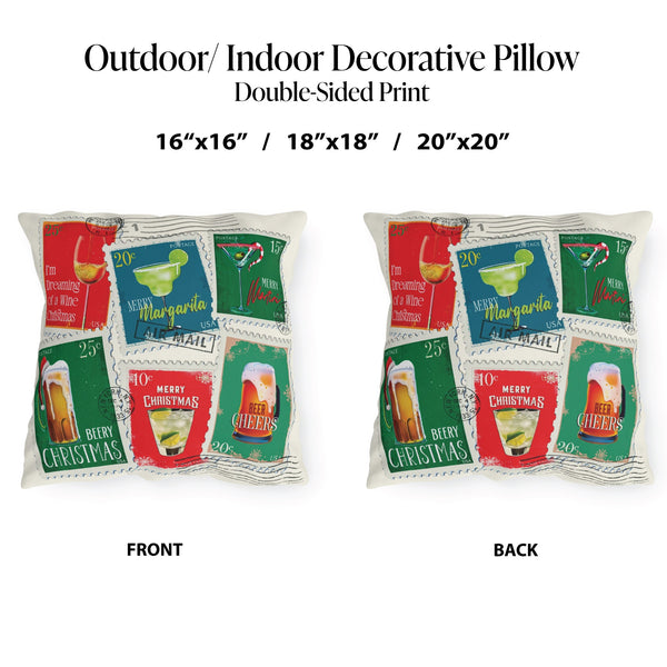 Christmas Cocktails Indoor Outdoor Holiday Pillow