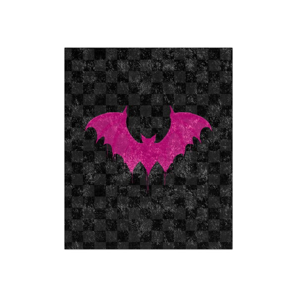 Black & Pink Bat Checkered Decorative Throw Blanket