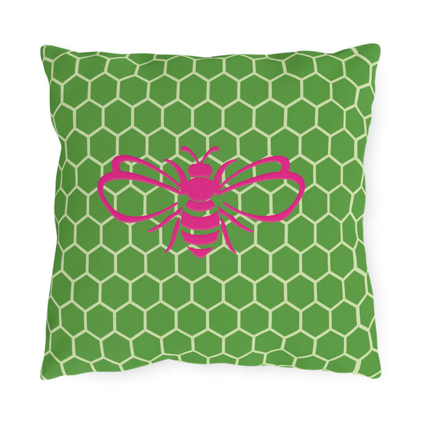 Honeycomb Bee Reversible Pink & Green Indoor Outdoor Accent Pillow