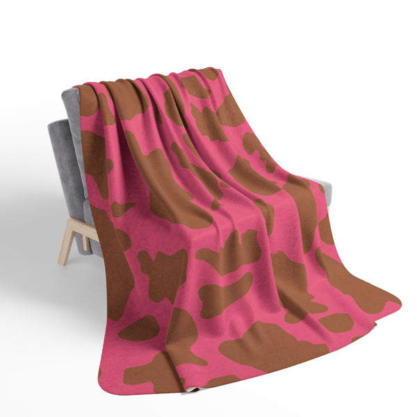 Pink Brown Animal Print Plush Sherpa Throw Blanket