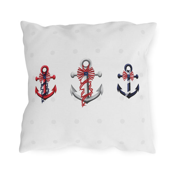 July 4th Nautical Anchors Outdoor Indoor Accent Throw Pillow