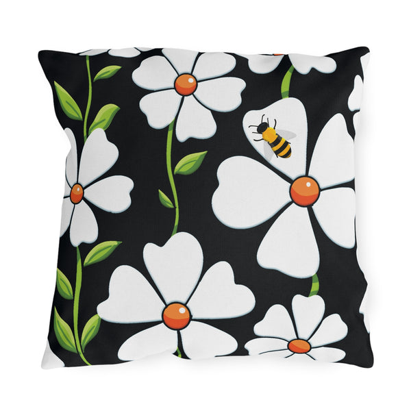 Reversible Spring Bee Floral Indoor Outdoor Accent Pillow