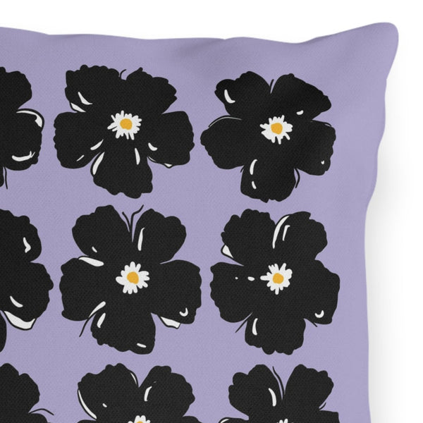 Purple Black Floral Indoor Outdoor Spring Throw Pillow