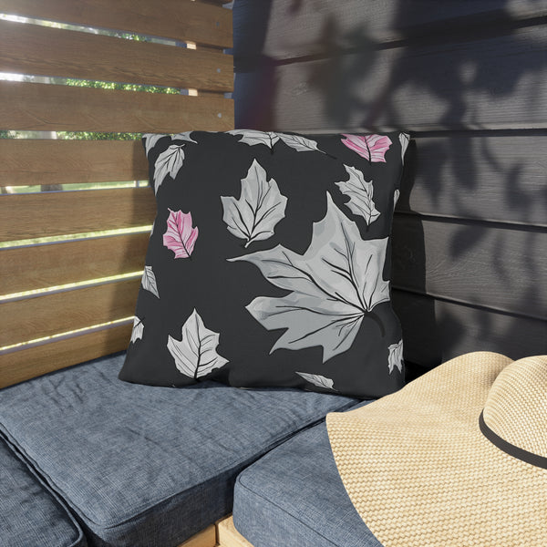 Dark Grey & Pink Fall Leaves Indoor Outdoor Pillow