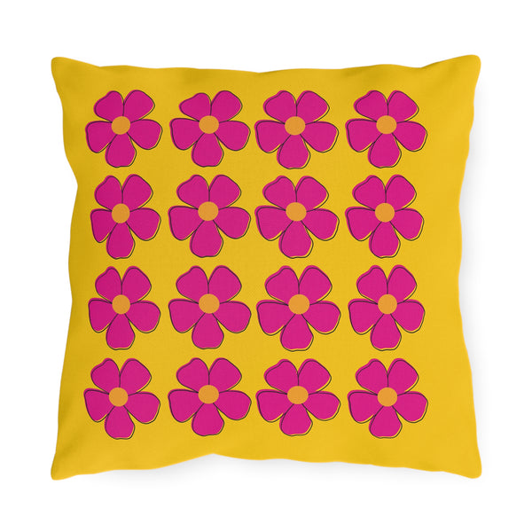 Yellow Pink Floral Indoor Outdoor Spring Accent Pillow