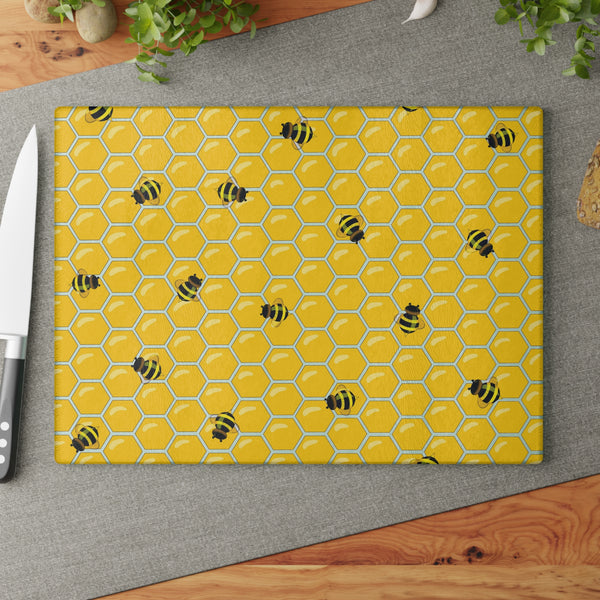 Bumble Bees Cooking Gifts Yellow Glass Cutting Board