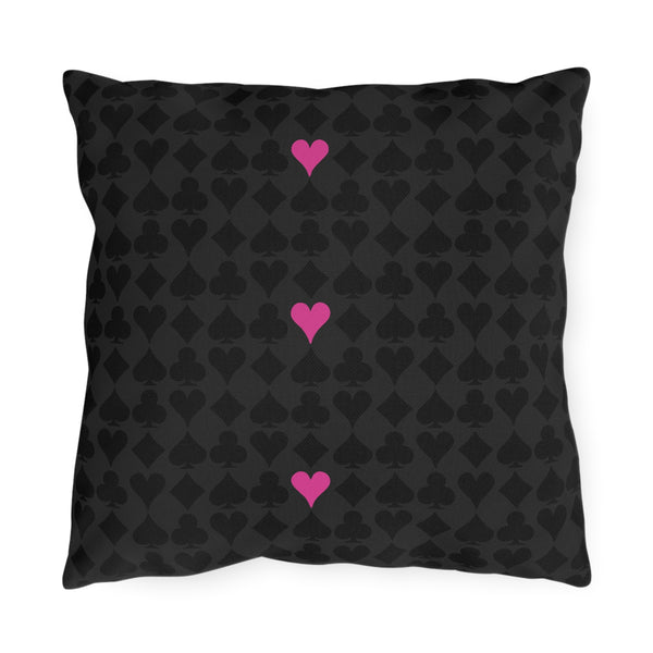 Deck of Cards Black & Pink Indoor Outdoor Throw Pillow
